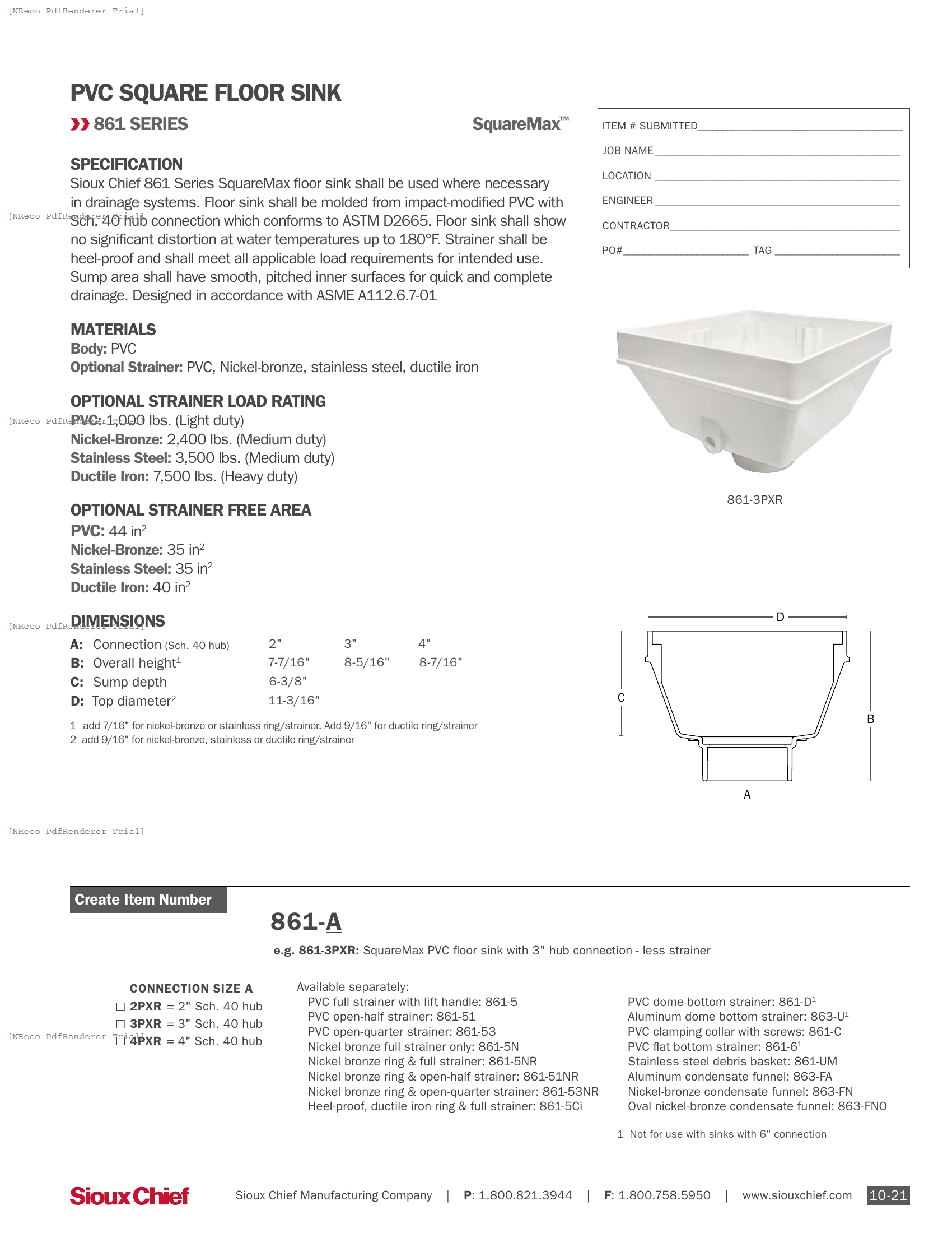 861 SERIES - SQUAREMAX NO-FLANGE SQUARE FLOOR SINK - SPEC SHEET.PDF Specification Document
